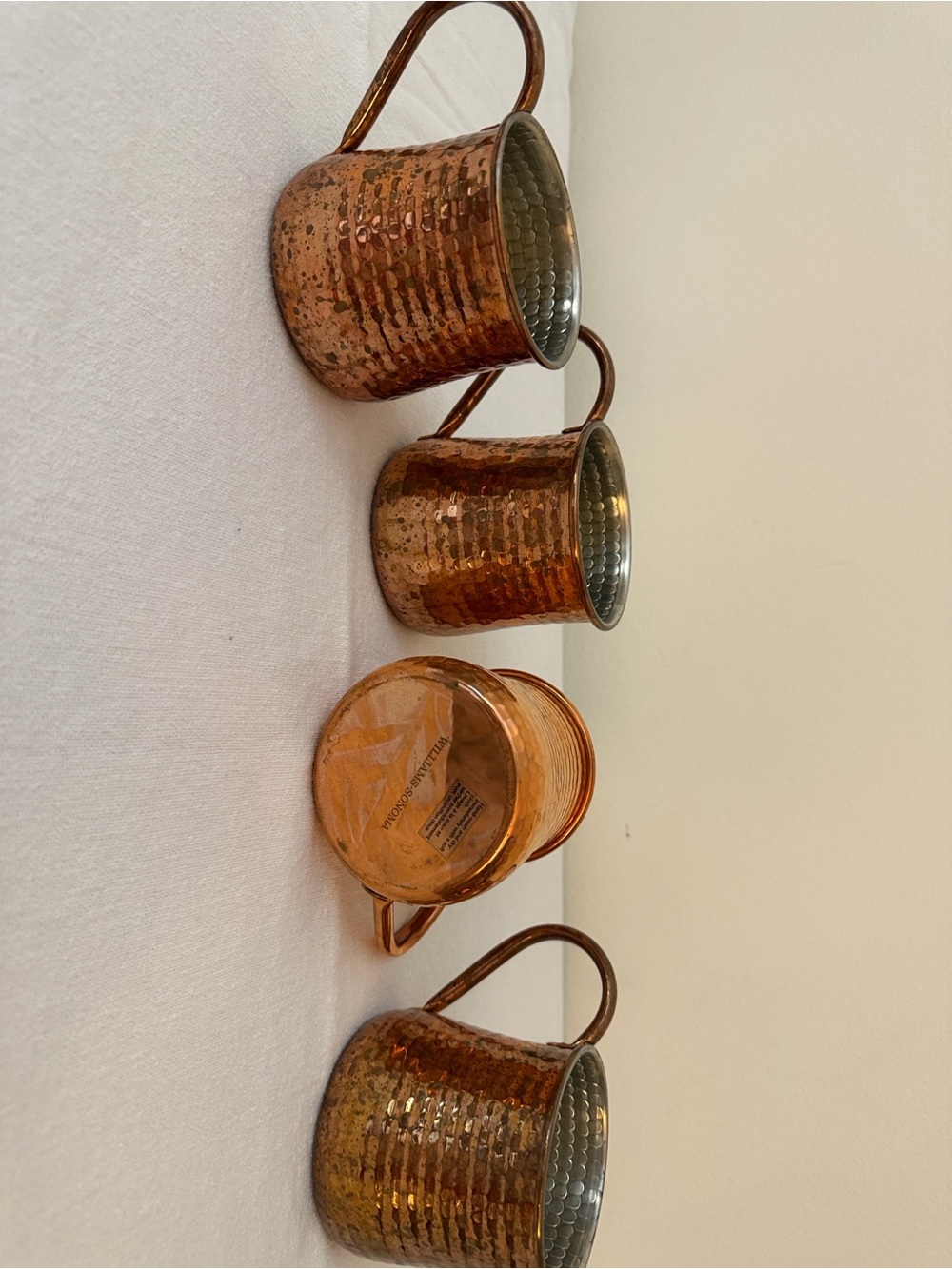 Williams Sonoma Copper-Tone Hammered Mugs with Handles - Set of 4